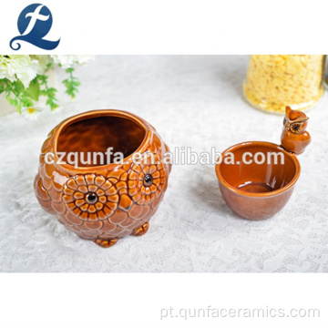Decoração forma de coruja pequena vasa de flores cerâmica